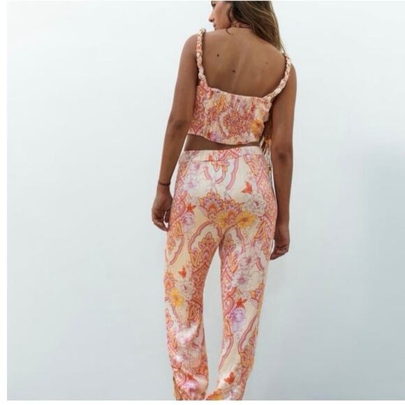 Zara The Sasha Floral Paisley Satin Pant Size M - Picture 8 of 8